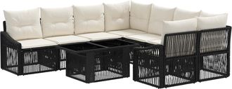 vidaXL Conjunto De Sof&aacute;s De Jard&iacute;n 9 Uds. Negro Y Blanco Crema Vidaxl