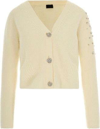 Liu Jo White Wool Cardigan With Rhinestones