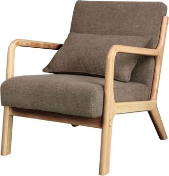 Moloo Sill&oacute;n de tela marr&oacute;n y madera natural