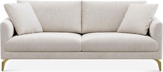 Castlery Lena Sofa Customized, Performance Linen Weave, Light Grey, Brass Legs, Spill Resistant, Removable Covers for Castlery