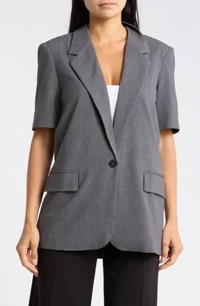 Leith Brooklyn Short Sleeve Blazer in Grey Charcoal Heather at Nordstrom Rack, Size X-Large