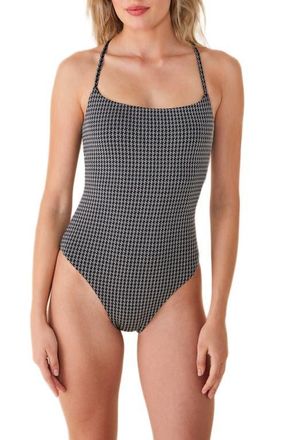 Andie Swim The Fiji Houndstooth Lace-Up Back One-Piece Swimsuit in Black Houndstooth at Nordstrom, Size X-Small