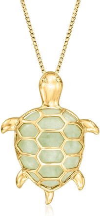 Ross-Simons Jade Turtle Pendant Necklace in 18kt Gold Over Sterling