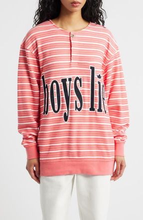 Boys Lie Sweet As Candy Stripe Cotton Blend Crewneck Top in Red Multi at Nordstrom, Size X-Small