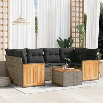 vidaXL Vidaxl - Set De Sof&aacute;s De Jard&iacute;n 7 Piezas Con Cojines Rat&aacute;n Pe Gris