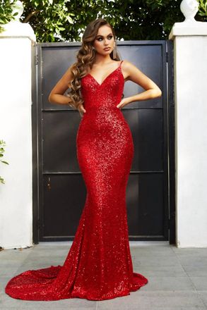 Portia & Scarlett Womens Glisten Gown In Red