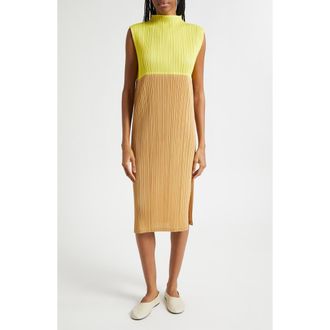 Pleats Please Issey Miyake Swing Colorblock Pleated Convertible Midi Dress in Yellow at Nordstrom