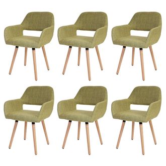 Hhg Nunca Usado] Juego De 6 Sillas De Comedor Hhg 429 Ii, Silla De Cocina, Dise&ntilde;o Retro A&ntilde;os 50, Textil, Verde Claro, Patas Claras