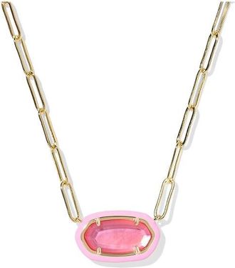 Kendra Scott Elisa Enamel Frame Paperclip Womens Necklace Womens Necklace Gold Bright Pink Ilsn, Brass/Gold-Plated