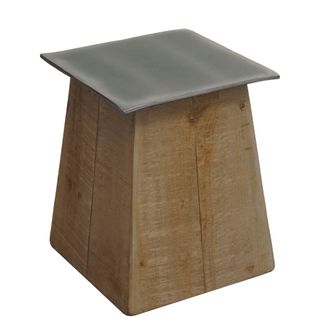 Hhg Hhg - Mesa Auxiliar 600b, Mesa Flor, Madera Maciza Industrial Certificada Mvg 45x36x36cm, Natural Con Aspecto Met&aacute;lico
