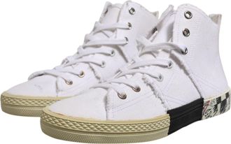 Maison Margiela White Lace Up Mid Top Women Sneakers Shoes Canvas