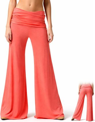 Generic 2026 New Coral Fold Over Yoga Pants, Solid Wide Leg Loose Fit Lounge Pants with Ruched Waist Corals Pant (UK, Alpha, L, Regular, Regular, Orange)