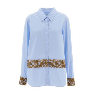 Dries Van Noten Geborduurd katoenen popeline overhemd - Dames - Blouses & Shirts - Blauw - Maat: 3XS Katoen