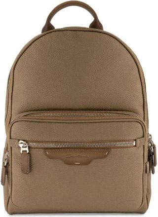 Santoni Rugzak met korrelige textuur - Heren - Rugzakken - Beige - ONE Size - Leer - Tassen