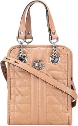 Gucci Pre-owned Handbags, female, Beige, Size: ONE SIZE Pre-owned GG Marmont Leather 2way Bag