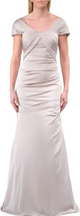 La Femme Lovely Ruched Mermaid Satin Gown with Unique Neckline in Silver at Nordstrom, Size 14
