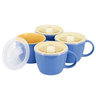 Gibson Home On The Go 4 Piece 25 Ounce Stoneware Soup Cup Set with Lid in Blue at Nordstrom