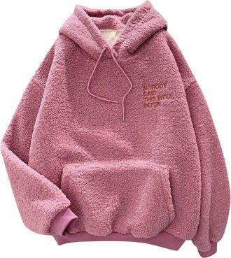 Generic Casual Pullovers Hoodies for Women Girl 2024 Women Overcoat Winter Plus Size Warm Outwear Plush Zipper Coat Loose Lapel Casual Thicken Outercoat Women
