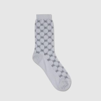Gucci GG Viscose Lam&eacute; Socks, Grey, Fabric