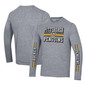 Champion Mens Champion Heather Gray Pittsburgh Penguins Tri-Blend Dual-Stripe Long Sleeve T-Shirt at Nordstrom, Size Small