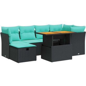 vidaXL 7 Piece Garden Sofa Set with Cushions Brown Poly Rattan Acacia vidaXL