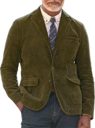 Generic Mens Corduroy Blazer - Vintage Slim Fit Casual Suit Jacket - Soft Comfortable Retro Office Coat for Men - Lightweight Single-Breasted Everyday Blazer 