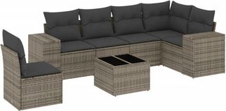 vidaXL Vidaxl - Set De Sof&aacute;s De Jard&iacute;n 7 Piezas Con Cojines Rat&aacute;n Pe Gris