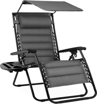 Best Choice Products Oversized Padded Zero Gravity Chair w/ Canopy Headrest Cup Holder Side Tray