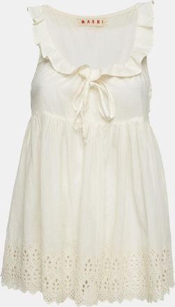 Marni Cream Cotton Adjustable Ruffle Neck Mini Dress