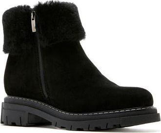 La Canadienne Dixie City Dry Genuine Shearling Trim Waterproof Boot in Black Suede at Nordstrom, Size 5.5