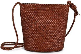 OLD TREND Reed Genuine Leather Woven Barrel Crossbody Bag in Brown at Nordstrom