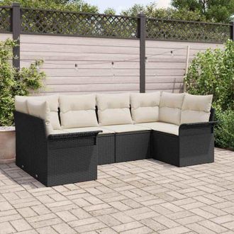 vidaXL Vidaxl - Conjunto De Sof&aacute; De Jard&iacute;n Con Coj&iacute;n 6 Pcs Negro Polirat&aacute;n