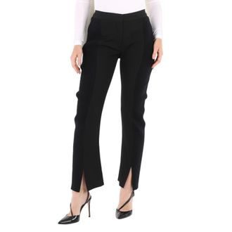Burberry Ladies Black Ribbed-Panel Flared Wool Trousers, Brand Size 6 (US Size 4)
