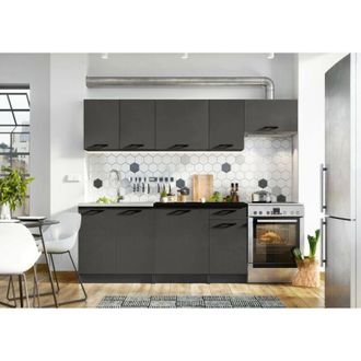 Dmora Cocina Completa Rosta, Conjunto Compacto Y Funcional Con Puertas Y Caj&oacute;n, Color Antracita