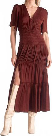 Elan Smocked Midi Dress In Brick Red