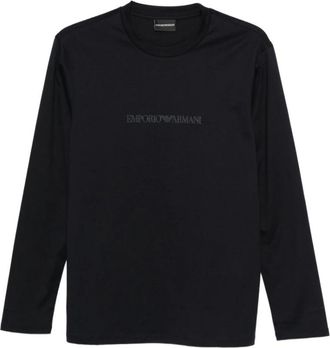Emporio Armani Logo katoenen T-shirt - Heren - Longsleeves - Blauw - M - Katoen - Tops