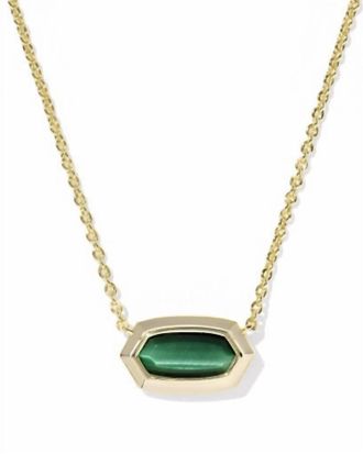 Kendra Scott Womens Elisa Bezel Short Pendant Necklace In Gold Green Tigers Eye