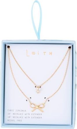 Leith Set of 2 Bow Charm Necklaces in Clear- Gold at Nordstrom Rack
