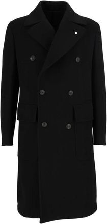 Lubiam Double-Breasted Coat - Heren - Mantel - Zwart - M - Wol - Jassen