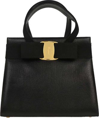 Ferragamo Convertible Vara Bow Tote Leather Black Leather Handbag (Pre-Owned)