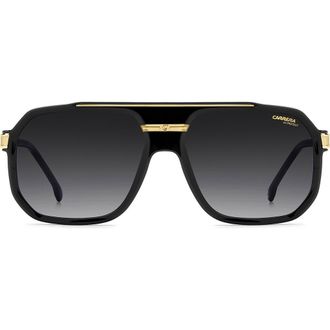 Carrera 60mm Rectangular Flat Top Sunglasses in Black Gold/Dark Grey Sf at Nordstrom