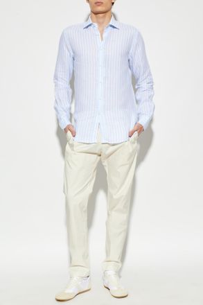 Paul & Shark Linen Shirt With Striped Pattern, Mens, Light Blue