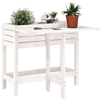 vidaXL Jardinera Con Tapa Plegable Madera Maciza De Pino Blanca Vidaxl