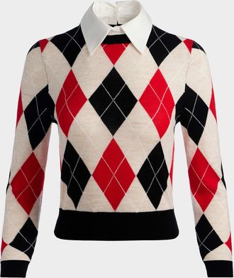 Alice & Olivia Carolann Argyle Pullover