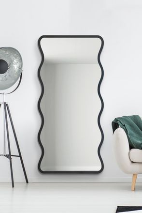 MirrorOutlet Black Metal Rectangular Wavy Framed Wall Mirror (170CM X 80CM) | Size: 1 Pack