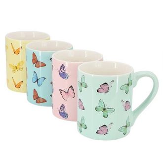 Gibson Home Butterfly Pop 4 Piece 18 Ounce Stoneware Mug Set in Green at Nordstrom