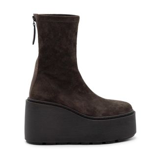 Vic Mati&eacute; Schoenen, Dames, Bruin, 41 EU, Su&egrave;de, F20 Zeppa Stripy - Donkerbruine enkellaars met ritssluiting in stretch su&egrave;de