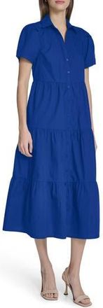 Calvin Klein Short Sleeve Cotton Tiered Maxi Dress in Regatta at Nordstrom Rack, Size 14