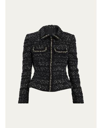 Teri Jon Beaded Metallic Boucle Jacket