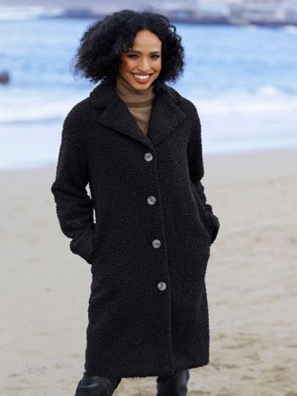 Heine Wintermantel HEINE, Damen, Gr. 44, schwarz, 100% Polyester, Innenseite:100% Polyester, Wattierung:100% Polyester, unifarben, unifarben mit Farbeinsatz